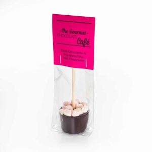 Dark hot chocolate stirrer in packaging