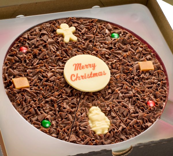 Close up 7" Christmas chocolate pizza