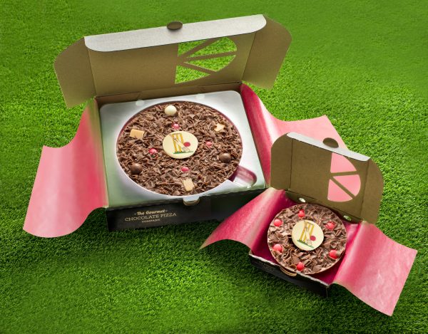 Milk chocolate pizza with cricket plaque 7inch and mini in size